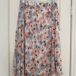 Pleated Floral Midi Skirt in Blush Pink & Periwinkle